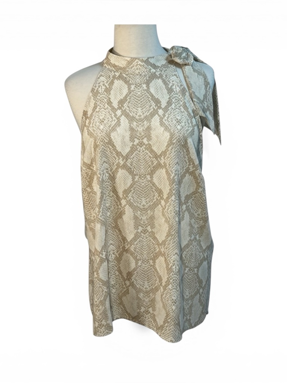 Worthington Sleeveless Halter Top in Cream and Tan Snake Print (XL)